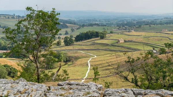 Vista Del Pavimento Piedra Caliza Sobre Malham Cove Parque Nacional —  Fotos de Stock