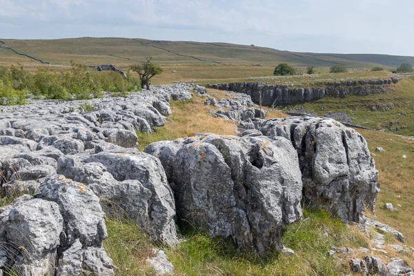 Kalksten Trottoaren Nära Byn Conistone Yorkshire Dales Nationalpark — Stockfoto