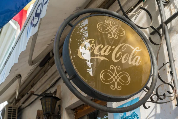 Bistrita Transsylvanien Rumänien September Visa Den Coca Cola Skylt Bistrita — Stockfoto