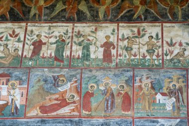 Sucevita, Moldova/Romanya - 18 Eylül: Dış görünümünü Sucevita Moldova Romanya manastırda üzerinde 18 Eylül 2018