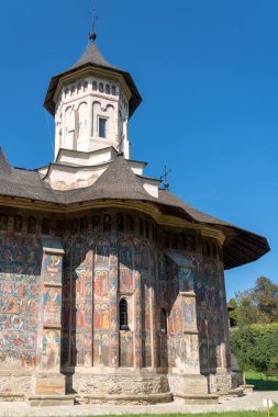 Moldovita, Moldova/Romanya - 18 Eylül: Fresk Moldovita Moldova Romanya üzerinde 18 Eylül 2018 manastırda dış