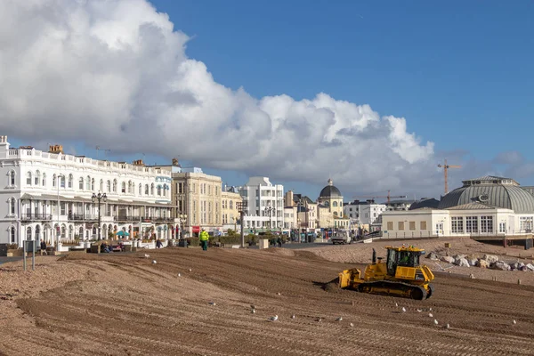 Worthing West Sussex November 2018 Planierraupe Repariert Meerabwehranlagen Worthing West — Stockfoto