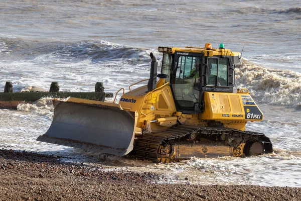 Worthing West Sussex November Bulldozer Repairing Sea Defences Worthing West — Stock Photo, Image
