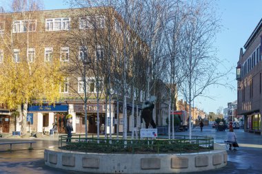 Horsham West Sussex'deki / / Uk - 30 Kasım: 30 Kasım 2018 Horsham West Sussex'deki / daki kent merkezinin görünümü. Kimliği belirsiz kişi