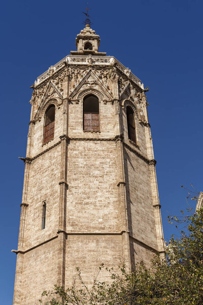 VALENCIA, SPAIN - FEBRUARY 25 : El Micalet Tower of the Cathedral in Valencia Spain on February 25, 2019