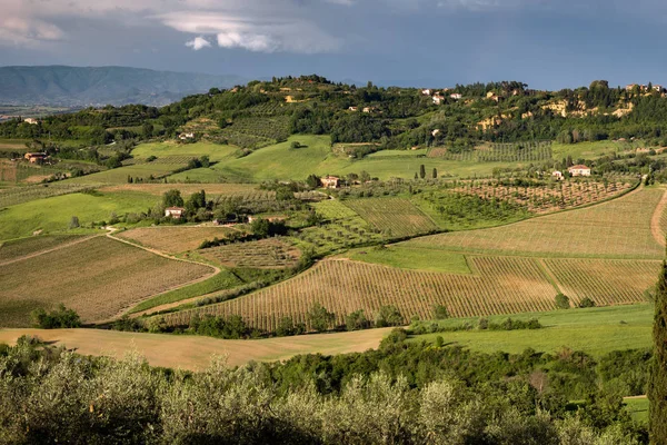 Utsikt över landsbygden nära Montepulciano under stormiga förhållanden — Stockfoto