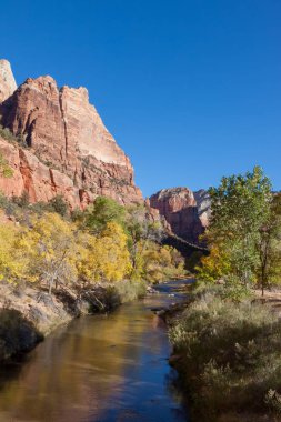 Virgin river kıvrımlı dağlara Zion