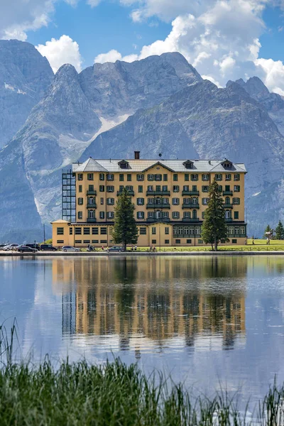 Lake Misurina Veneto Olaszország August Kilátás Misurina Tóra Auronzo Cadore — Stock Fotó