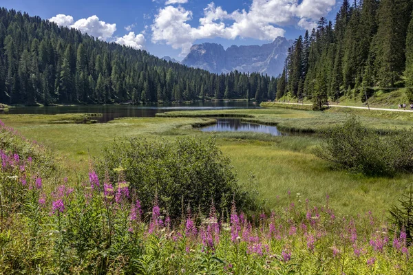 Lake Misurina Veneto Itálie Srpna Pohled Jezero Misurina Auronzo Cadore — Stock fotografie