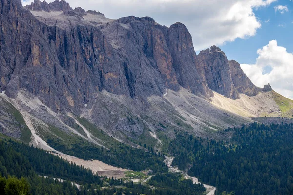 Widok Dolomity Przełęczy Gardena Tyrol Południowy Włochy — Zdjęcie stockowe