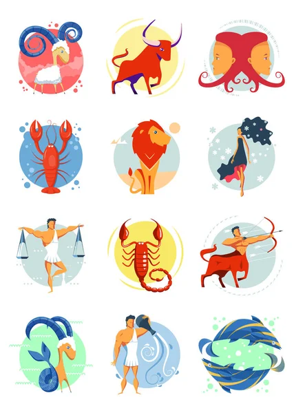 Colorful set of zodiac astrology signs. Vector icons — Stock Vector