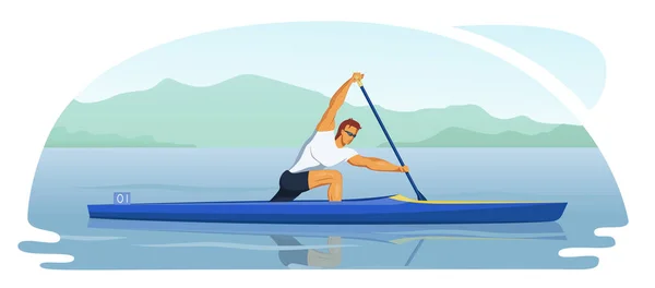 Sport mannelijke atleet deelnemen aan kanoën race sprint. — Stockvector
