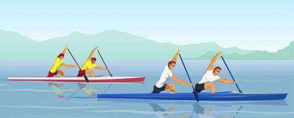 Canoeing sprint race competition between male teams. — Stock Vector