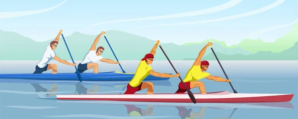 Canoeing sprint race competition between male teams. — Stock Vector