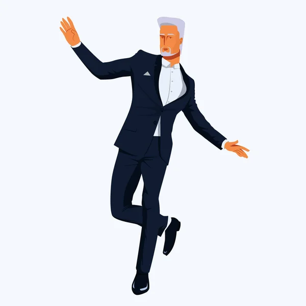 Senior Man Smoking Dansar Elegant Klädd Formell Kostym Äldre Man — Stock vektor