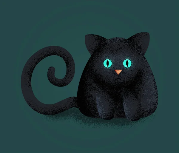 Lindo Gatito Negro Gato Dibujos Animados Negro Está Sentado Oscuridad — Vector de stock