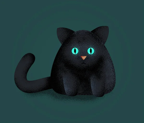 Cute Lonely Black Kitten Black Cartoon Cat Sitting Dark Vector — Stock Vector