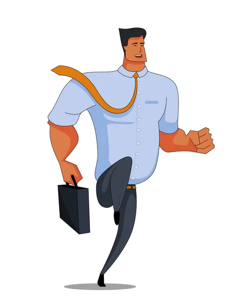 Muž s asijským vzhledem v košili a kalhotách běží radostně do práce, v ruce aktovku s dokumenty. — Stockový vektor