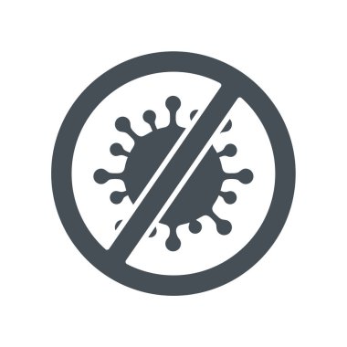 Coronavirus bakterisi yasaklandı. Covid-19 'un üzeri çizilmiş. Virüs yasaklı vektör simgesidir.