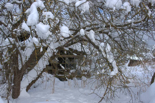 Starý Opuštěný Dům Zimě Žádný Mistr Rusko Moskevská Oblast — Stock fotografie