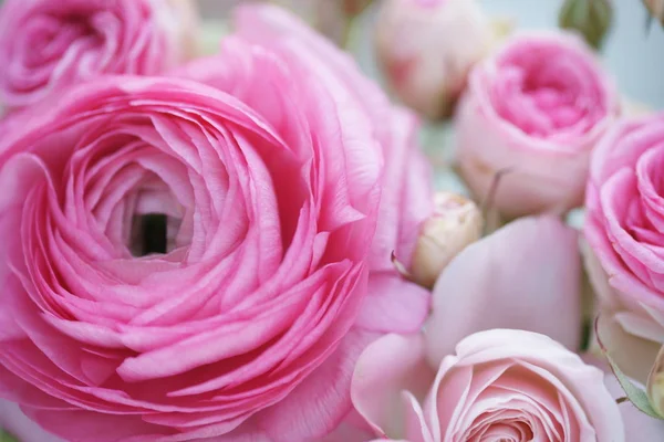 Krásná Kytice Růžových Květin Pohled Zblízka — Stock fotografie