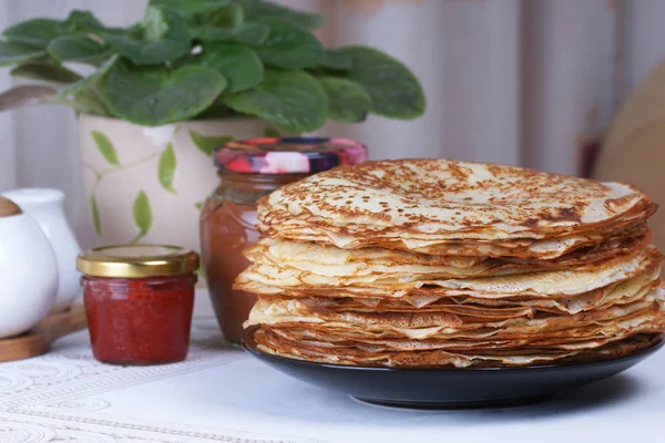 Stack Homemade Pancakes Red Caviar — Stock Photo, Image