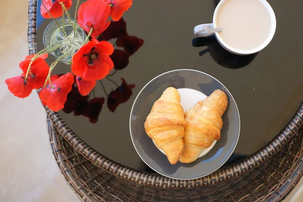 Croissants Plate Cup Coffee — Stock Photo, Image