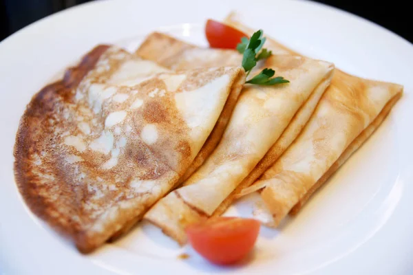 Homemade Pancakes Tomatoes Herbs — Stock Photo, Image