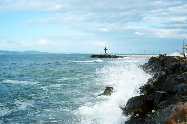 Bir Haç Ile Gündüz Deniz Manzarası — Stok fotoğraf