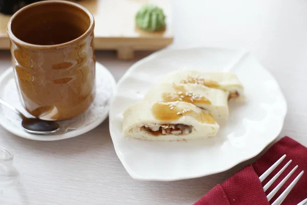 Japanese Dessert Sweet Rolls Tea — Stock Photo, Image