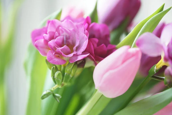 Schöner Strauß Rosa Blumen Nahsicht — Stockfoto
