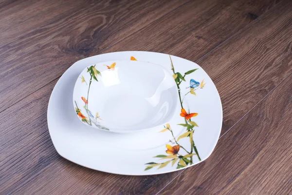 White Empty Dishes Table — Stock Photo, Image