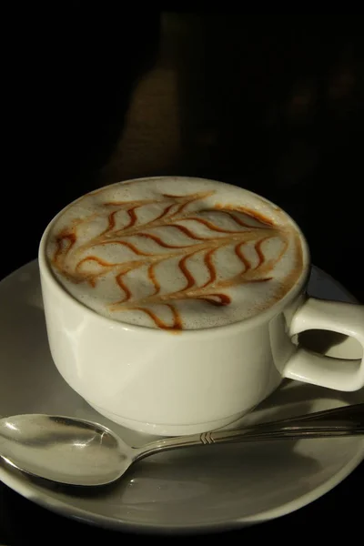 Tasse Chaude Café Avec Lait Sur Table — Photo