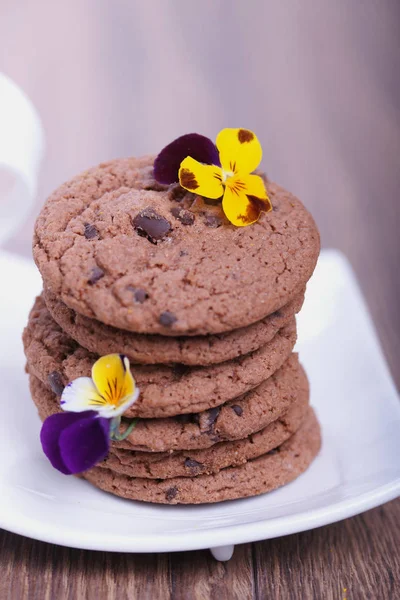 Galletas Chocolate Plato — Foto de Stock