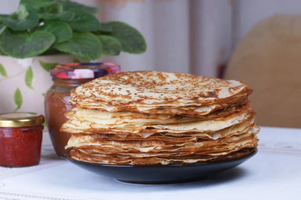 Pila Panqueques Caseros Plato — Foto de Stock