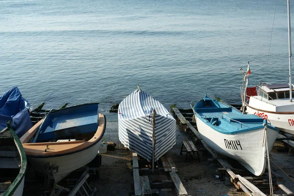 View Moored Boats Beach — Stock Photo, Image