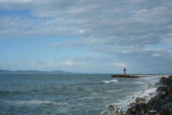 Paysage Marin Jour Avec Une Croix — Photo