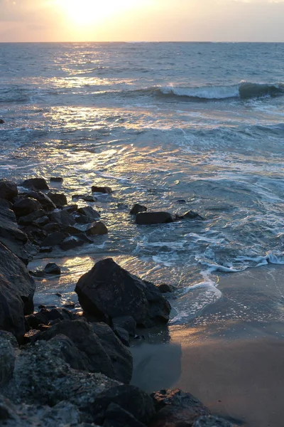 Belle Vue Sur Plage Coucher Soleil — Photo