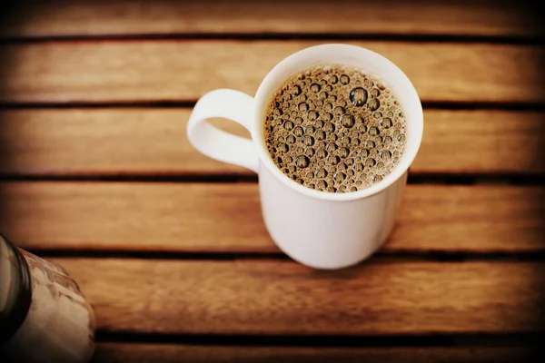 Black Aroma Coffee Wooden Table Background — Stock Photo, Image