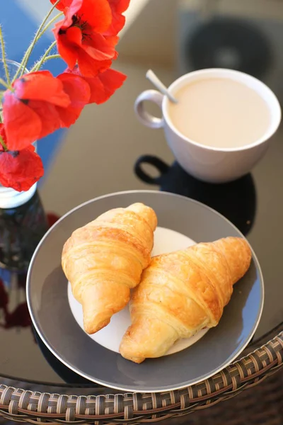 Croissants Plate Cup Coffee — Stock Photo, Image