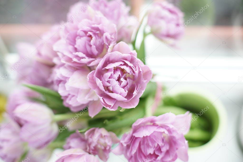 beautiful bouquet of pink flowers, close up view