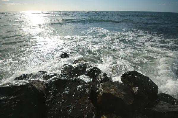 Wellen Strand Des Meeres Oder Ozeans — Stockfoto