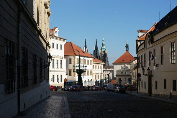 Streets of Prague in the autumn of year 2013. Czech Republic.