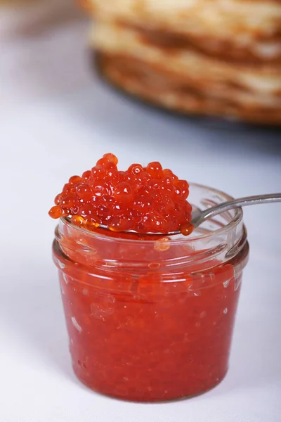 Pila Panqueques Caseros Caviar Rojo — Foto de Stock
