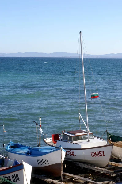 Ankerboote Der Küste — Stockfoto