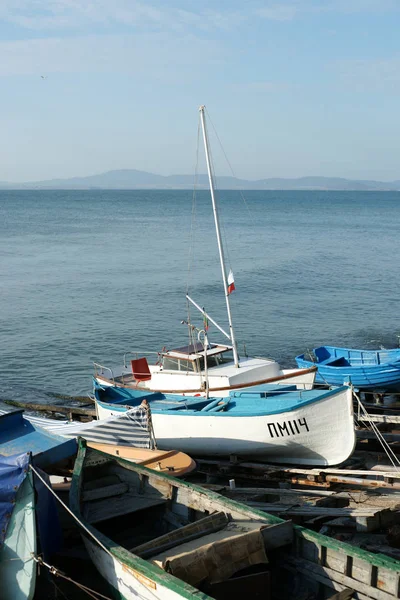 Blick Auf Die Festgemachten Boote Strand — Stockfoto