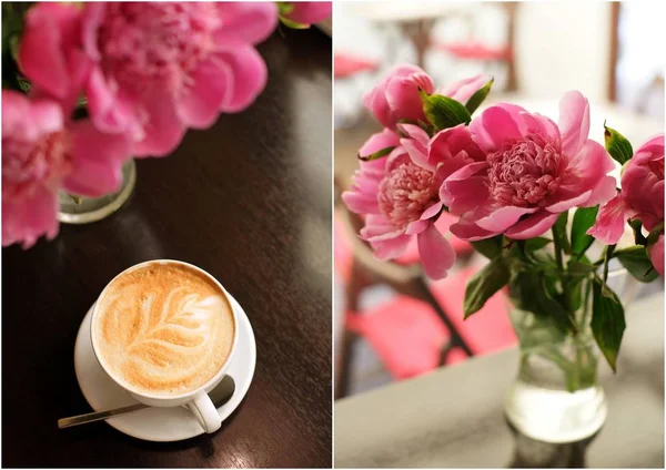 Cup Coffee Bouquet Flowers — Stock Photo, Image