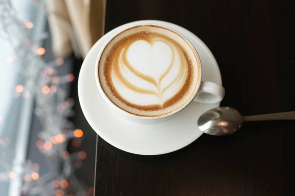 Heißer Kaffee Mit Milch Auf Dem Tisch Café — Stockfoto