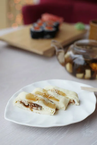 Japanese Dessert Sweet Rolls Tea — Stock Photo, Image