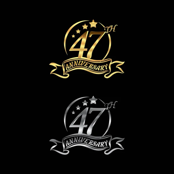 ブラックを基調としたゴールドとシルバーのリングとグラデーションのリボンで 47周年のロゴ スターシェイプを祝います Eps — ストックベクタ